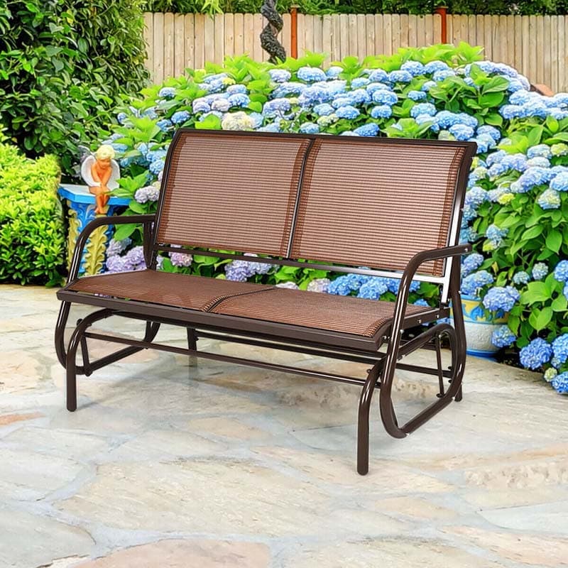 2 Person Outdoor Glider Bench 48" Backyard Loveseat Rocker Lounge Chair Patio Swing Glider Bench with Metal Frame