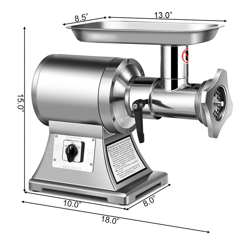 Commercial Meat Grinder 550LB/H Heavy Duty Industrial Meat Mincer 1.5HP 1100W Electric Sausage Stuffer with 2 Blades, Grinding Plates & Stuffing Tubes