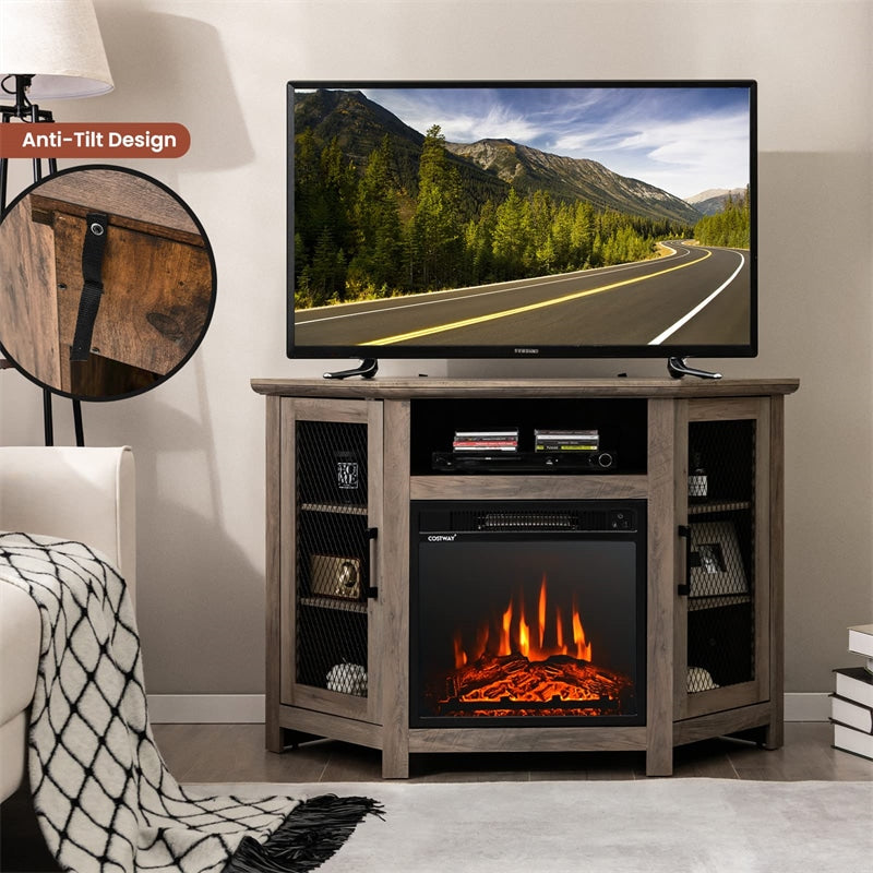 45" Corner Fireplace TV Stand Entertainment Center for TVs up to 50" with 18" Electric Fireplace & Adjustable Shelves
