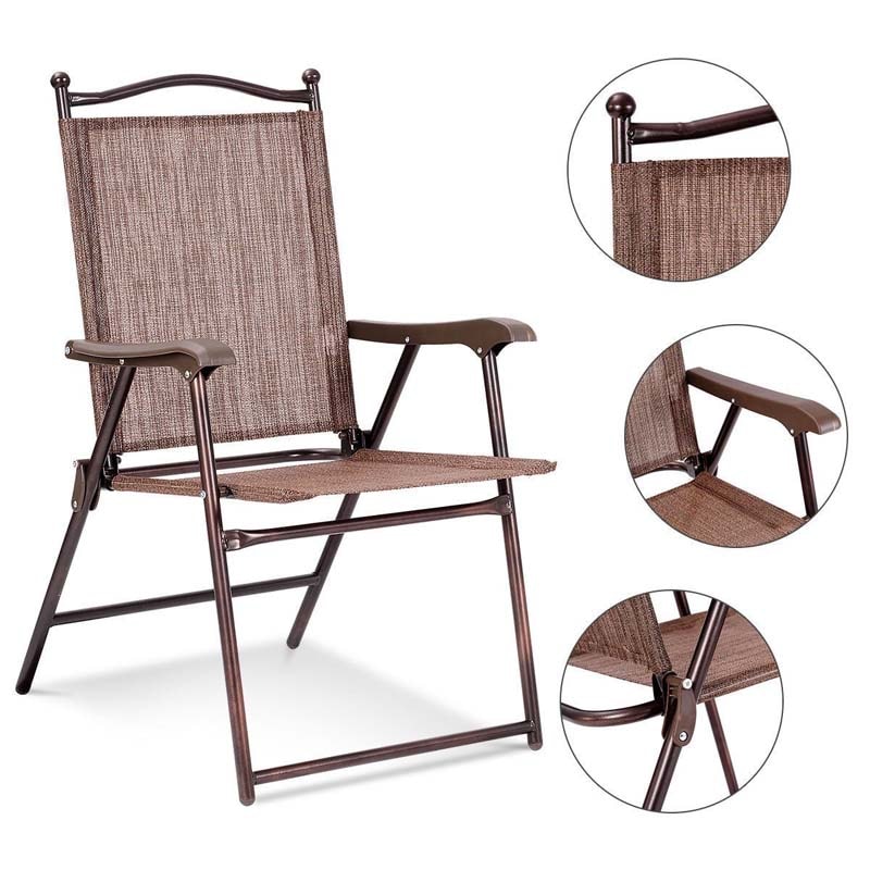 Set of 2 Patio Folding Chairs Sling Back Camping Deck Chairs Outdoor Lawn Chairs