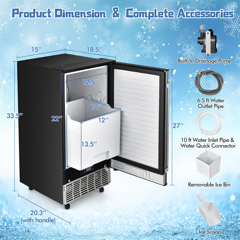 80 lbs/24H Commercial Ice Maker Freestanding Undercounter Ice Cube Machine with Drain Pump & 25 lbs Capacity Ice Bin
