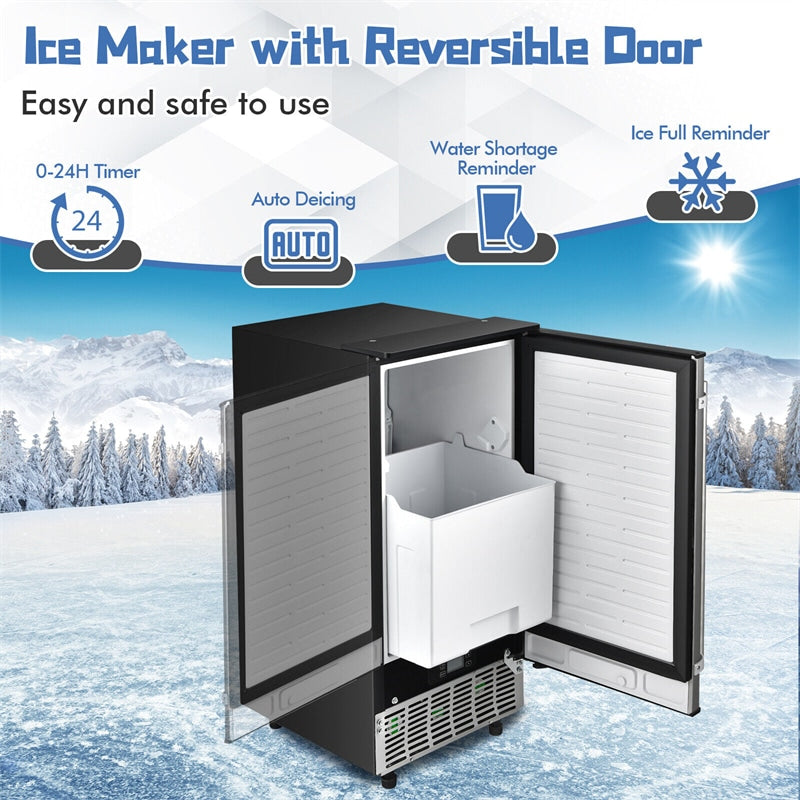 80 lbs/24H Commercial Ice Maker Freestanding Undercounter Ice Cube Machine with Drain Pump & 25 lbs Capacity Ice Bin