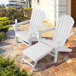 HDPE Adirondack Chair Weather Resistant Outdoor Patio Deck Chairs with Retractable Ottoman