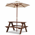 Kids Outdoor Picnic Table Toddler Wood Patio Table & Bench Set with Removable Folding Umbrella for Backyard Garden Lawn