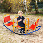 Kids Teeter Totters Indoor Outdoor Metal Rocking Seesaw with Handlebars & Backrest Seat for Boys Girls