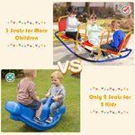 Kids Rocking Seesaw 3-Person Teeter Totter Heavy-Duty Metal Playground Equipment with Handlebars & Backrest Seat for Toddlers Boys Girls Ages 3-8