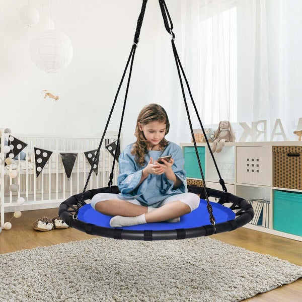 40" Kids Flying Saucer Tree Swing Set Indoor Outdoor Play Round Swing with Adjustable Heights & Multi-play Rope for Kids Adults - Bestoutdor