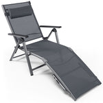 Outdoor Aluminum Folding Chaise Lounge Reclining Patio Lounge Chair with Headrest Pillow, 8-Level Adjustable Backrest & 2 Leg Positions