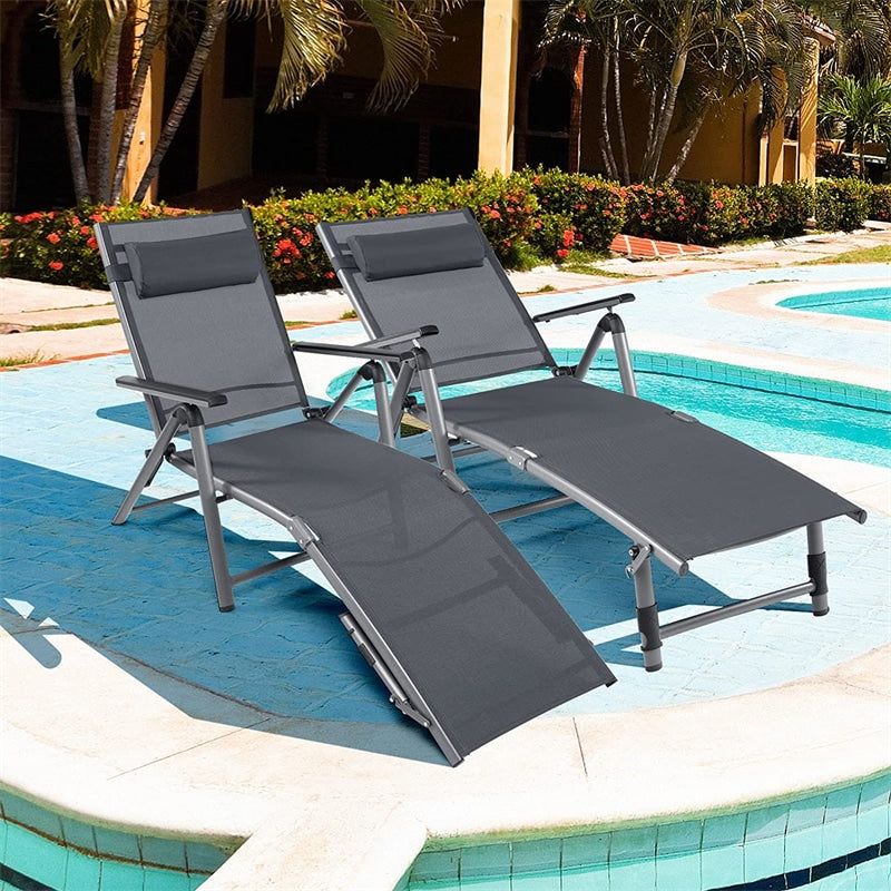 Outdoor Aluminum Chaise Lounge Chair Patio Folding Reclining Chair with 8-Backrest 2-Leg Adjustable Positions