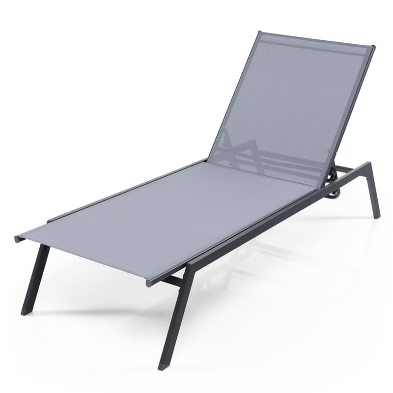 Outdoor Chaise Lounge Chair 6-Position Adjustable Sunbathing Chair Patio Garden Poolside Reclining Chair with Quick-Drying Fabric