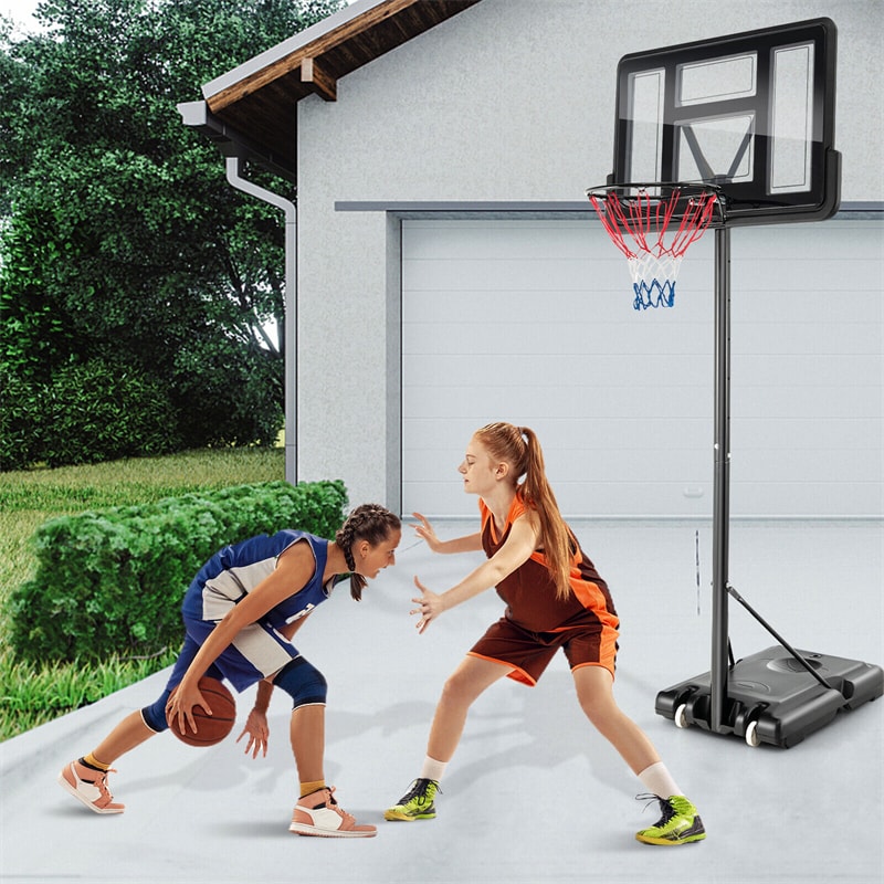 Portable Basketball Hoop Outdoor Height Adjustable Basketball Goal System with 44" Shatterproof Backboard & 2 Wheels for Kids Adults