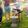 3 in 1 Outdoor Cool Bar Table Rattan Style Patio Cooler Table 8 Gallon Beer Wine Cooler All-Weather Ice Bucket with Retratable Tabletop & Drain Plug