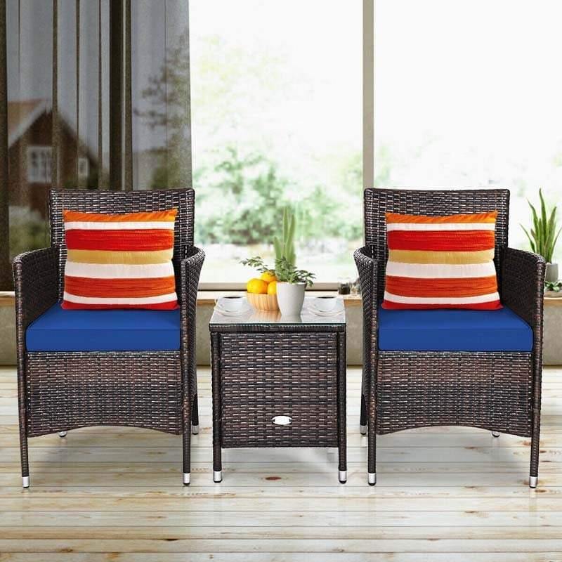 Bestoutdor 3 Pieces Patio Rattan Wicker Furniture Set Bistro Set with Cushions Coffee Table