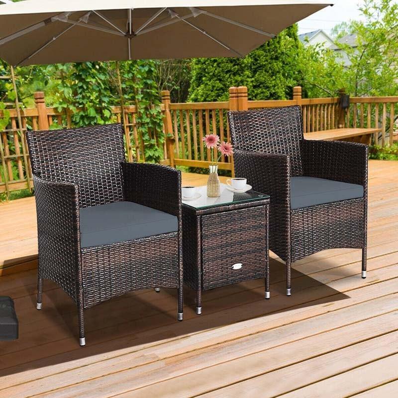 3 Pieces Patio Rattan Wicker Furniture Sets with Table - Bestoutdor