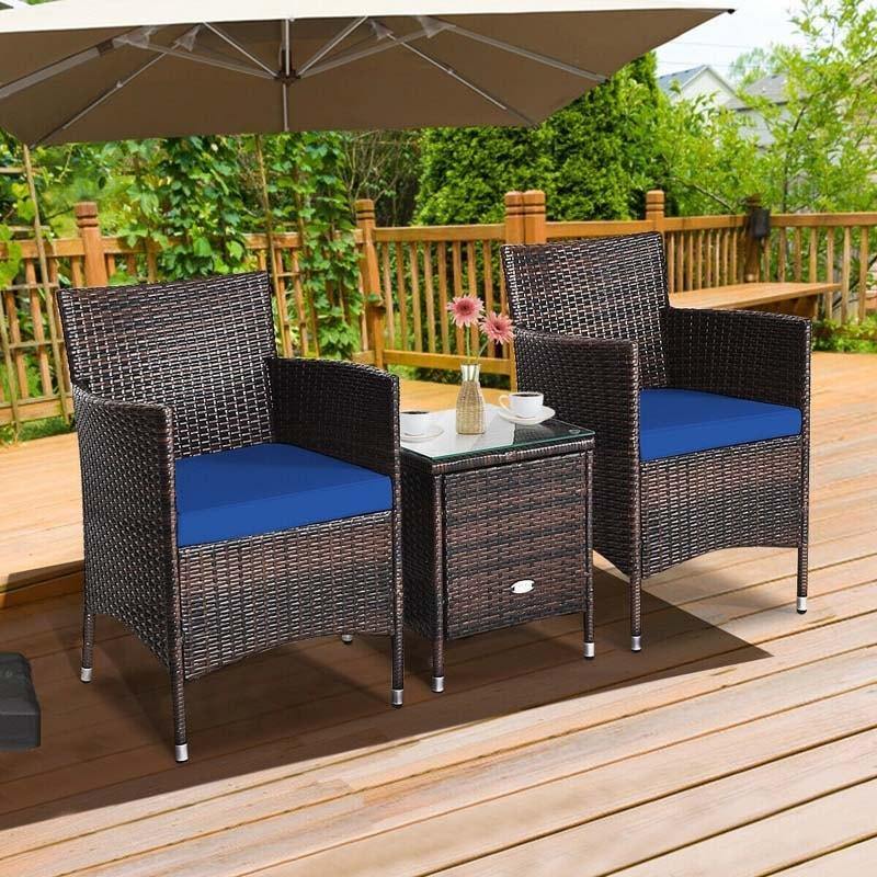3 Pieces Patio Rattan Wicker Furniture Sets with Table - Bestoutdor