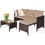 3 Pcs Outdoor PE Rattan Furniture Set Corner Sofa Set - Bestoutdor