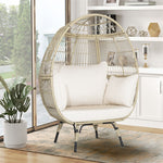 Oversized Wicker Egg Chair Patio Rattan Basket Chair Indoor Outdoor Egg Lounge Chair with Cushions & Pillows