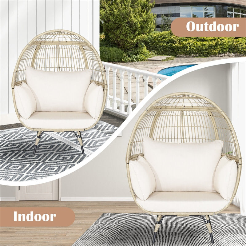 Oversized Outdoor Wicker Egg Chair Patio Rattan Basket Chair with Cushions & Pillows