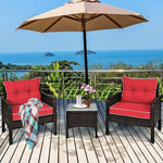 3 Pieces PE Rattan Wicker Chair Set with Seat Cushions - Bestoutdor