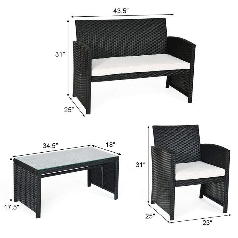 4 Pcs Wicker Conversation Furniture Set Patio Sofa - Bestoutdor