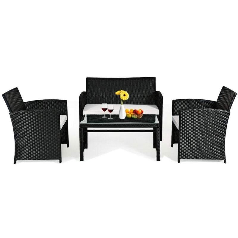4 Pcs Wicker Conversation Furniture Set Patio Sofa - Bestoutdor