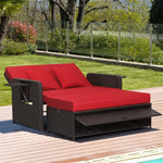 Patio Rattan Daybed Backrest Adjustable Wicker Loveseat Multifunctional Sofa with Cushions Side Table Storage Ottoman