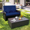 Outdoor Rattan Daybed Set Wicker Loveseat Sofa Backrest Adjustable with Ottoman, Cushions & Retractable Side Tale