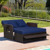 Patio Rattan Daybed Backrest Adjustable Wicker Loveseat Multifunctional Sofa with Cushions Side Table Storage Ottoman
