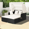 Outdoor Wicker Daybed Rattan Patio Sun Lounger with Retractable Canopy & Seat and Back Cushions