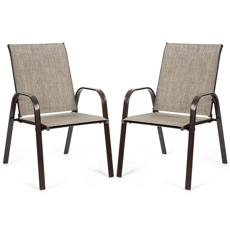 2 PCS Patio Chairs Outdoor Dining Chairs with Breathable Fabric & Steel Frame