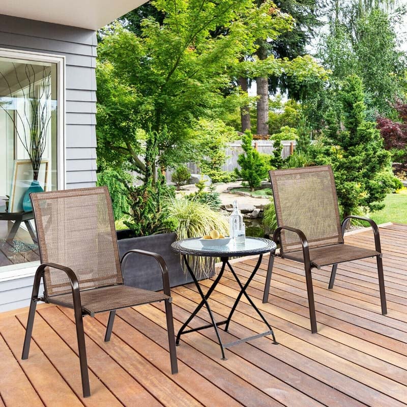2 Pcs Patio Chairs Outdoor Dining Chair with Armrest Beige