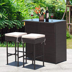 3PCS Outdoor Wicker Bar Set with Stools and Table - Bestoutdor