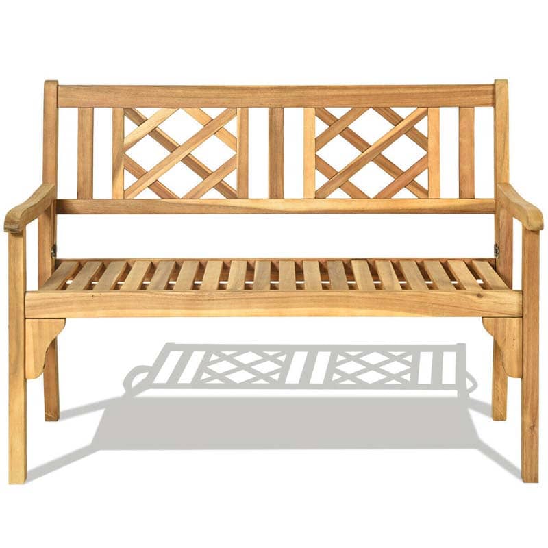 Foldable Wood Patio Bench with Curved Backrest and Armrest - Bestoutdor