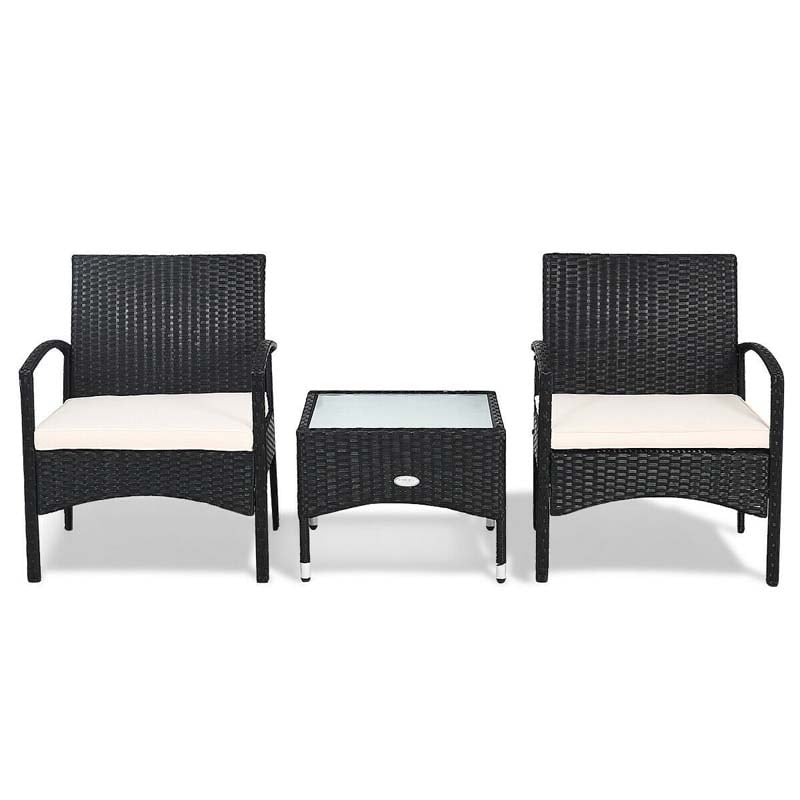 Bestoutdor 3 Pcs Patio Wicker Rattan Bistro Set Coffee Table & 2 Chairs with Cushions