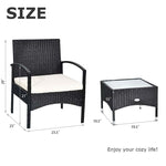 Bestoutdor 3 Pcs Patio Wicker Rattan Bistro Set Coffee Table & 2 Chairs with Cushions - Bestoutdor