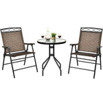Patio Dining Set Round Glass Table with 2 Patio Folding Chairs - Bestoutdor