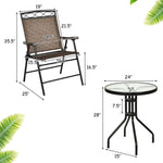 Patio Dining Set Round Glass Table with 2 Patio Folding Chairs - Bestoutdor