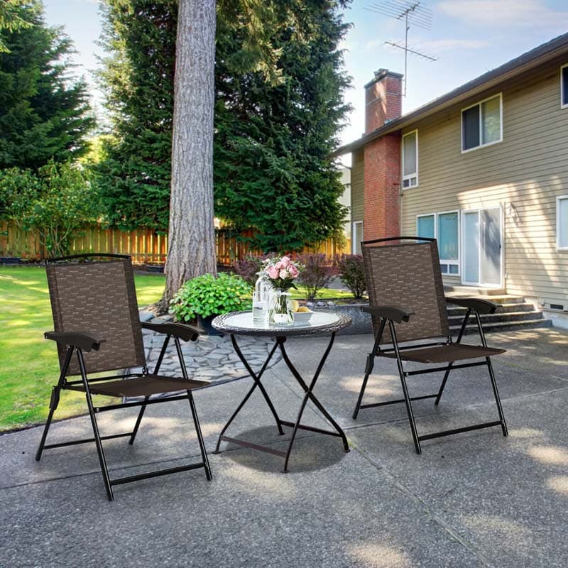 Set of 4 Outdoo Folding Chairs Patio Dining Chairs Adjustable Back Sling Chairs with Armrest