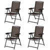 Set of 4 Outdoor Folding Chairs Patio Dining Chairs Adjustable Back Sling Chairs with Armrest