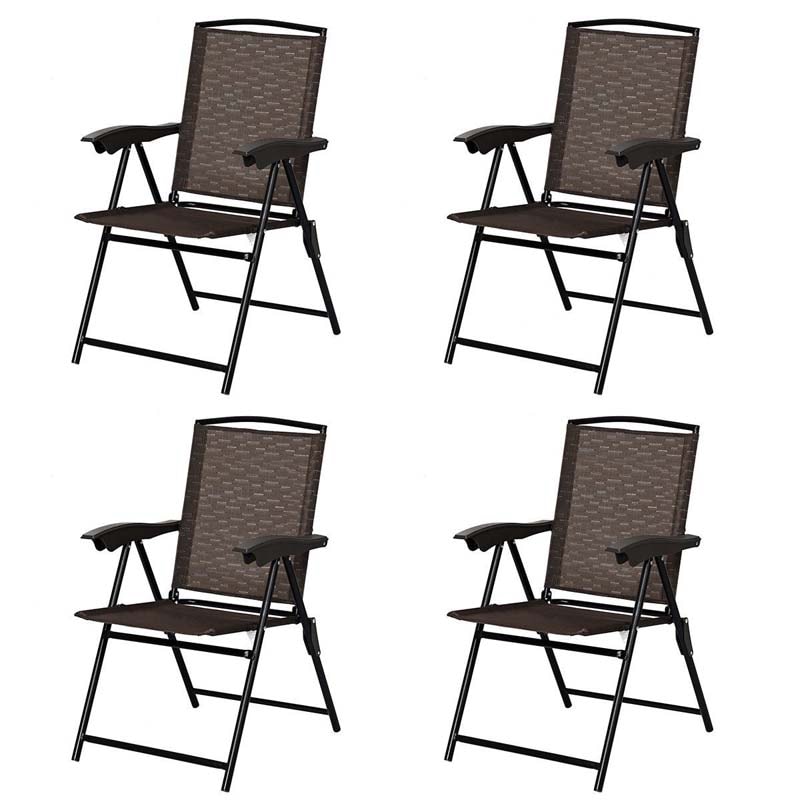 Set of 4 Outdoor Folding Chairs Patio Dining Chairs Adjustable Back Sling Chairs with Armrest
