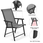Set of 4 Folding Patio Chairs Steel Sling Outdoor Dining Chairs for Lawn Garden Camping