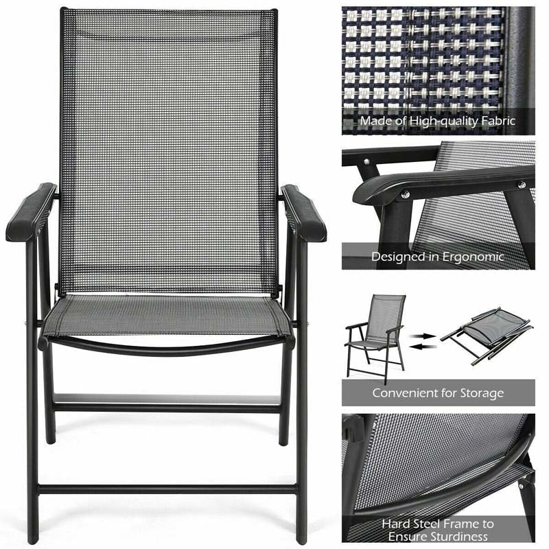 2PCS Patio Folding Dining Chairs Outdoor Fabric Chairs Portable Camping Armchairs