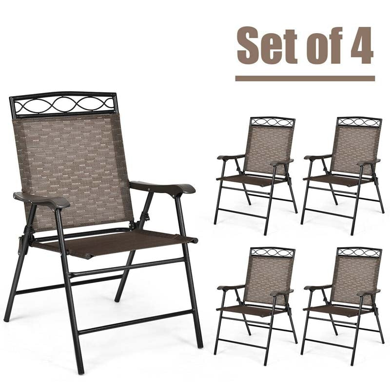 4 Pack Outdoor Folding Sling Chairs Patio Chairs for Backyard Garden Beach with Armrest & Backrest