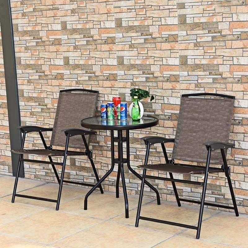 2 Patio Folding Chairs With Glass Table - Bestoutdor