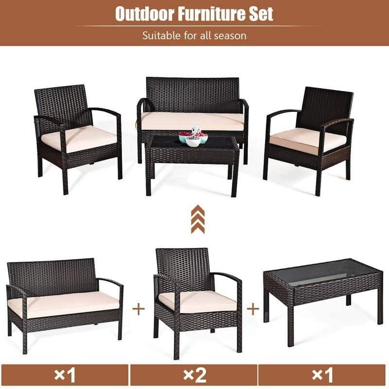 4PCS Patio Furniture Set Rattan Wicker Conversation Set - Bestoutdor