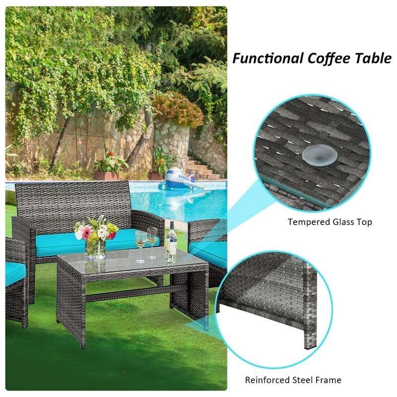 4 Pieces Outdoor Rattan Sofa Set with Cushions and Table - Bestoutdor