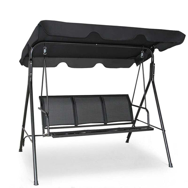 3-Person Outdoor Patio Swing with Adjustable Canopy & Steel Frame, Weather-resistant Porch Swing Bench for Garden, Yard, Poolside, Balcony - Bestoutdor
