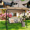3-Person Porch Swing Steel Frame Patio Swing Bench with Adjustable Polyester Canopy