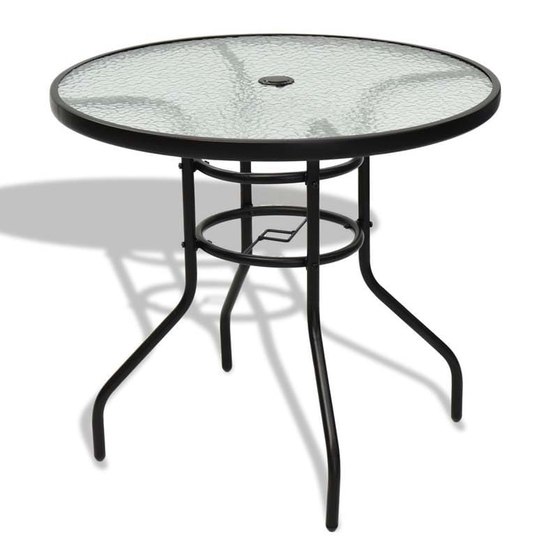 32" Patio Tempered Glass Round Table Outdoor Bistro Table with Umbrella Hole & Sturdy Steel Frame