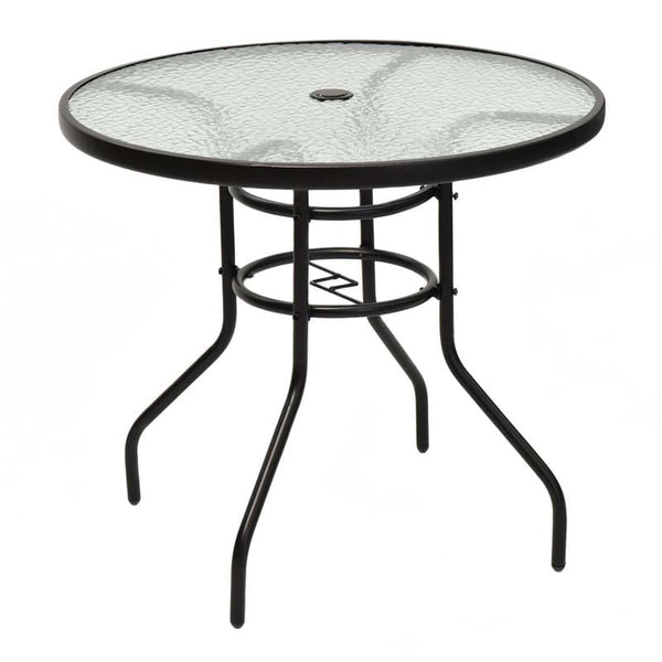 32" Patio Tempered Glass Round Table Outdoor Bistro Table with Umbrella Hole & Sturdy Steel Frame - Bestoutdor
